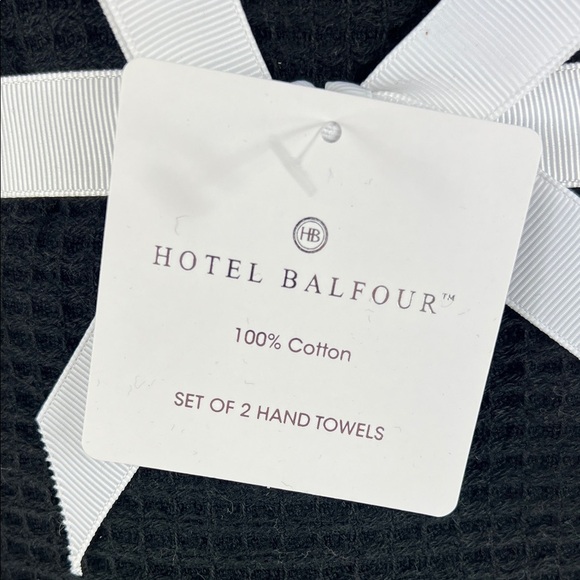 Hotel Balfour Black Hand Towels Set 100% Cotton Waffle Texture Set of 2 NEW - Picture 2 of 6